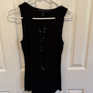 White House Black Market Black Lace-Up Tank Top - cotton blend